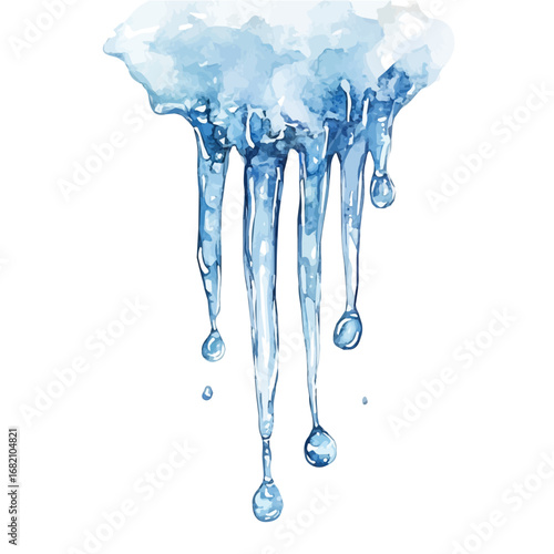 Frozen Icicle Drip, watercolor clipart vector, isolated on a white background.