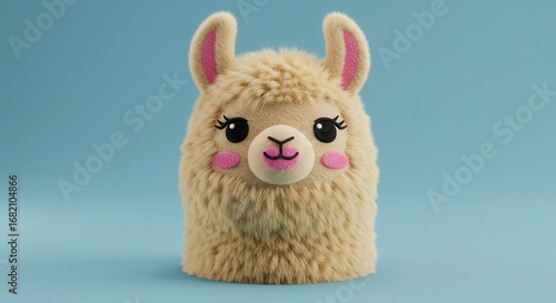 A stylized, cartoonish llama head, presented against a simple backdrop, exhibits a whimsical charm.