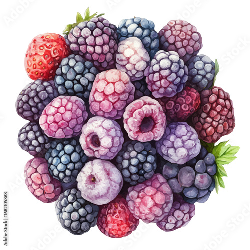 watercolor vector of Frozen Berries, isolated on a white background.