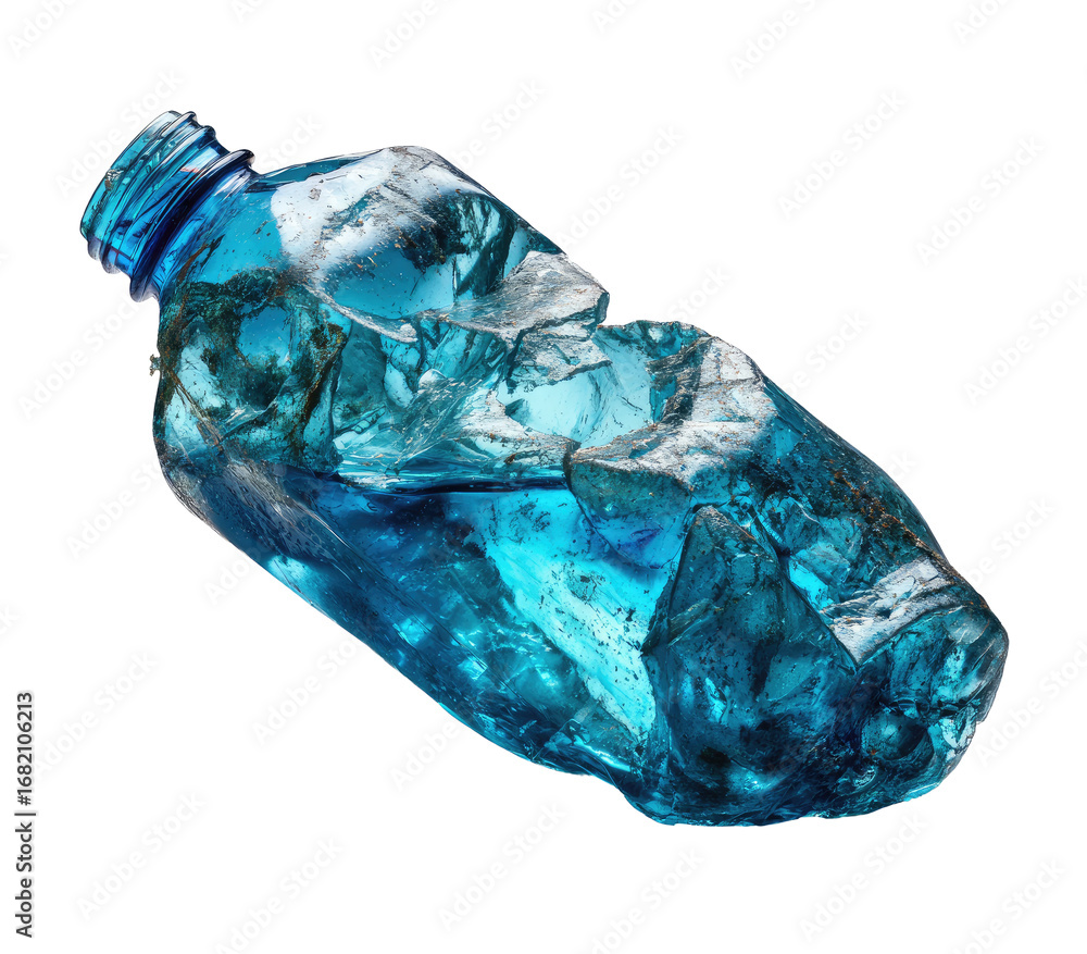 Fototapeta premium A discarded, contorted blue plastic water bottle