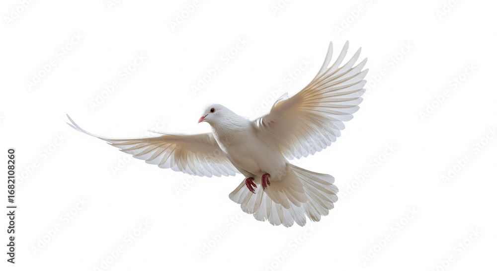 Fototapeta premium Graceful White Dove Flying with Wings Spread on Isolated transparent background