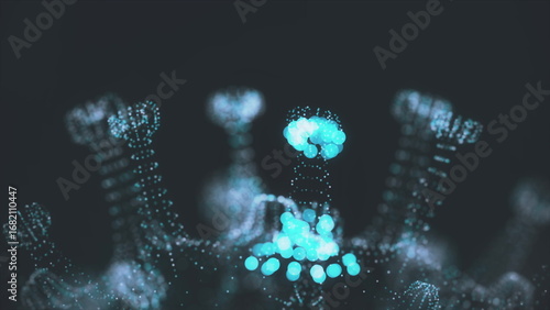 Animated Representation of Glowing Viral Particles in Blue Hues