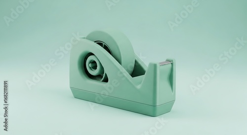 Mint green tape dispenser sits on a matching surface in a studio setting with soft lighting and a minimalist aesthetic