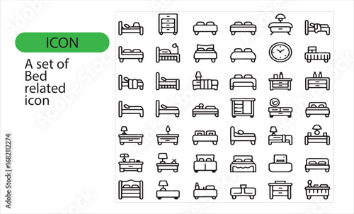 Bed Icon – Furniture, Rest, and Sleeping Symbol