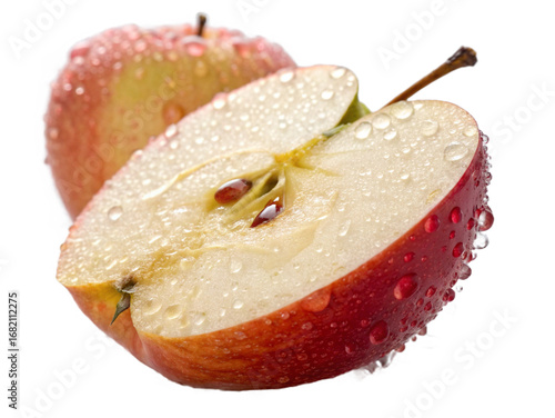 Half apple with water droplets isolated on transparent background