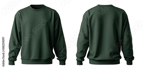 Dark green sweatshirt, front and back view.  Blank, long-sleeved garment