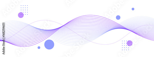 Abstract purple wave background with geometric shapes and bokeh circles