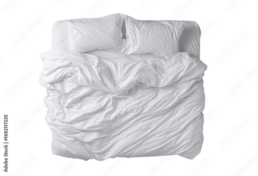 Naklejka premium White bed linens, crumpled and draped