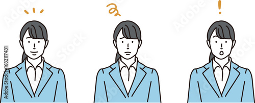 女性のビジネスパーソンの表情パターンのイラストアイコンセット