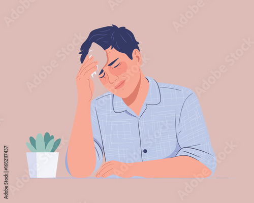 Man Feeling Overwhelmed and Stressed, Illustration