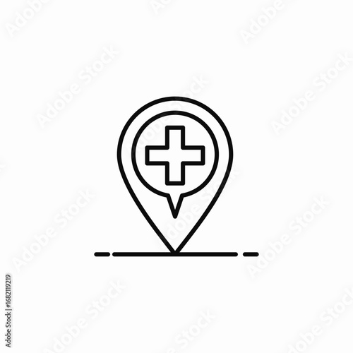 geolocation pin with medical cross medical facility location on map pharmacy clinic hospital icon sign vector