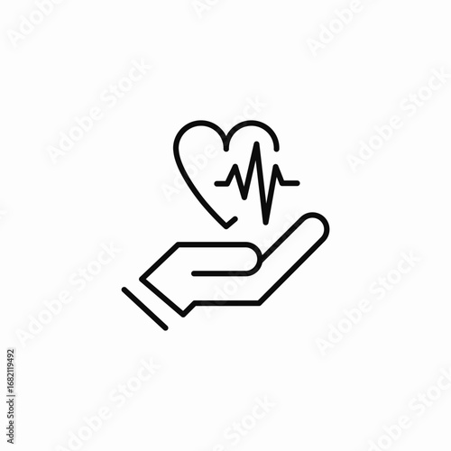 hand gently holding heart with ecg cardiolog heart disease diagnosis icon sign vector