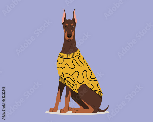 Elegant Doberman Dog Portrait in Warm Yellow Sweater