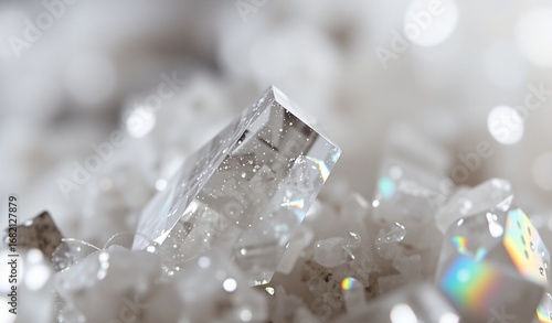 Wallpaper Mural Intricate macro shot revealing a cluster of pure, translucent crystals, shimmering brightly with subtle iridescent highlights. Torontodigital.ca