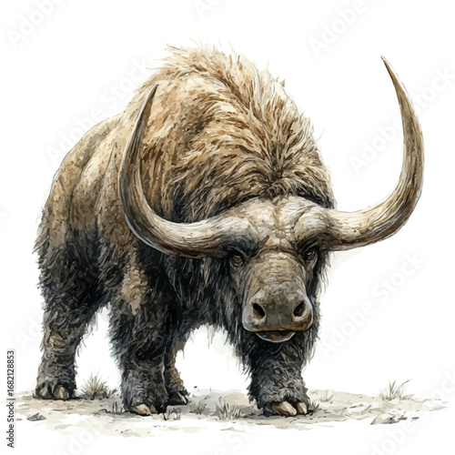 watercolor of Elasmotherium, vector, isolated on a white background.