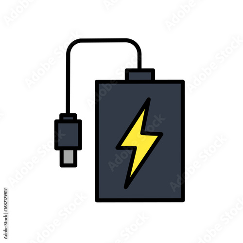 Bold Outline Powerbank and USB Cable Icon Graphic Element