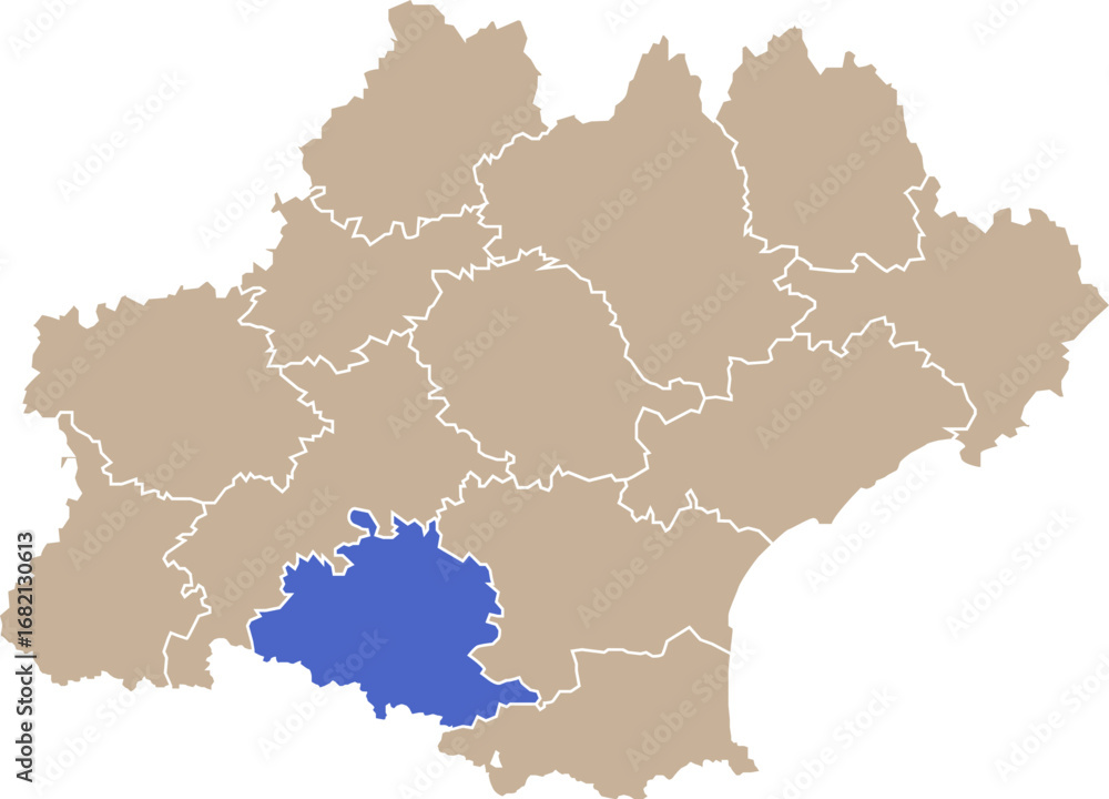 Obraz premium Illustration carte de la région Occitanie avec département Ariège mis en lumière