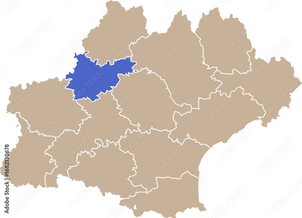 Obraz premium Illustration carte de la région Occitanie avec département Tarn-et-Garonne mis en lumière