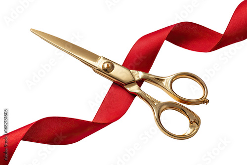 Gold scissors cutting a red ribbon (1)