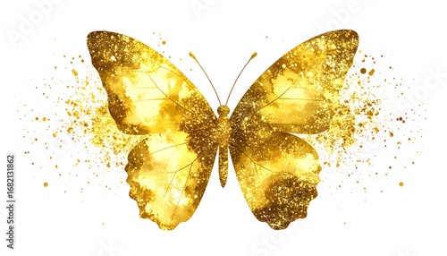 Golden glitter butterfly on white