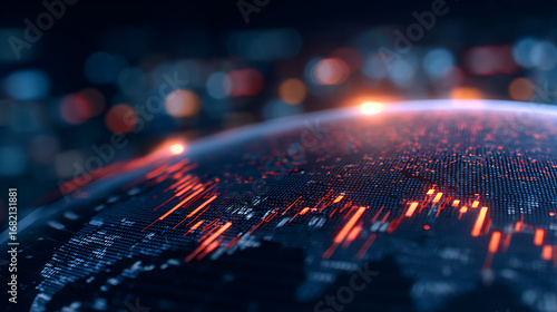 Fototapeta Naklejka Na Ścianę i Meble -  financial graph and planet hologram background