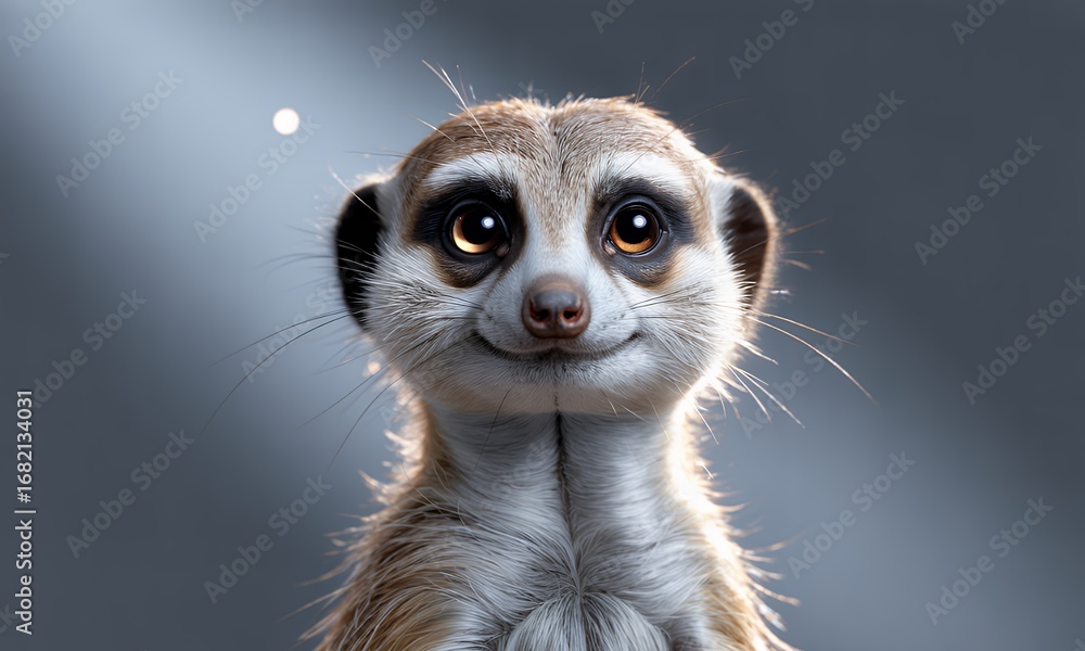 Fototapeta premium Adorable Meerkat Portrait, Cute Animal Photography, Wildlife Close Up, Funny Mammal Face, Studio Shot, High Resolution Image