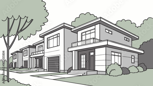 Modern home exterior design with garage and landscaping for real estate property search online now