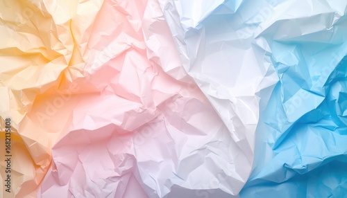 Wallpaper Mural Textured, crumpled paper fills the frame, transitioning through soft, warm hues of orange and pink to cool blues and whites. Gentle light evokes depth and softness Torontodigital.ca