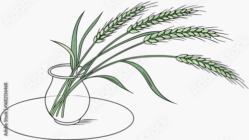 Illustration of wheat stalks in vase on table drawing, wheat stalks, vase drawing, table drawing art