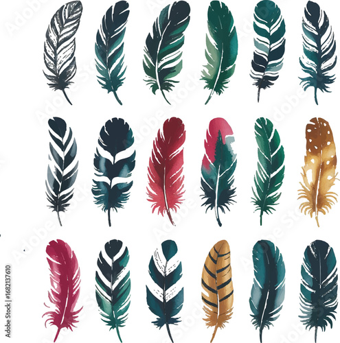 A light, colorful seamless pattern of fluffy bird feathers, plumes, and quills for a nature-inspired design or illustration