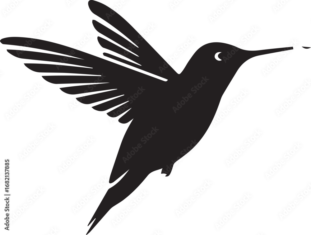 Obraz premium Elegant black hummingbird silhouette in flight, capturing motion and grace