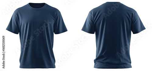 Front and back view of a plain navy blue t-shirt (1)