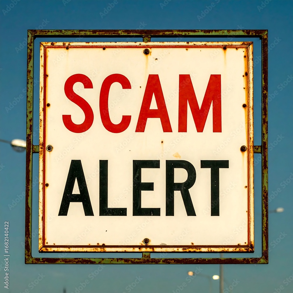 Naklejka premium Rusty sign warns of scam