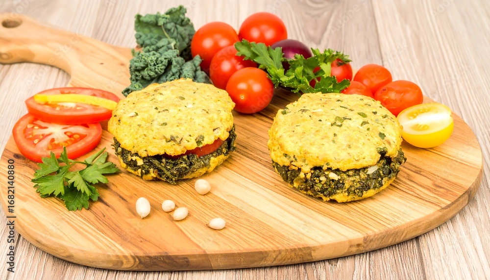custom made wallpaper toronto digitalHealthy veggie burgers on a wooden board