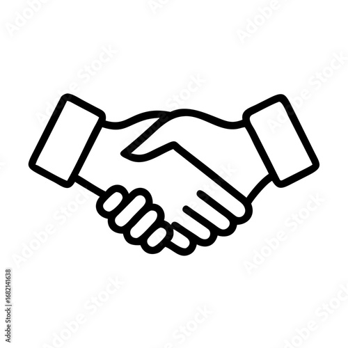 A simple and elegant line drawing of two hands clasping in a handshake, symbolizing agreement and partnership