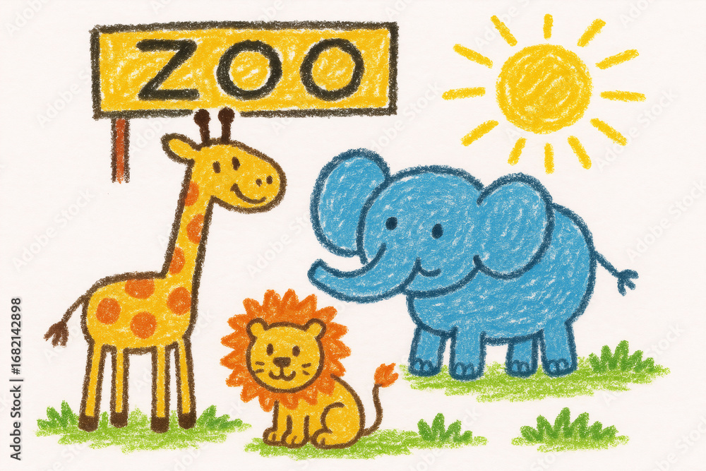 Naklejka premium Crayon Zoo Animals