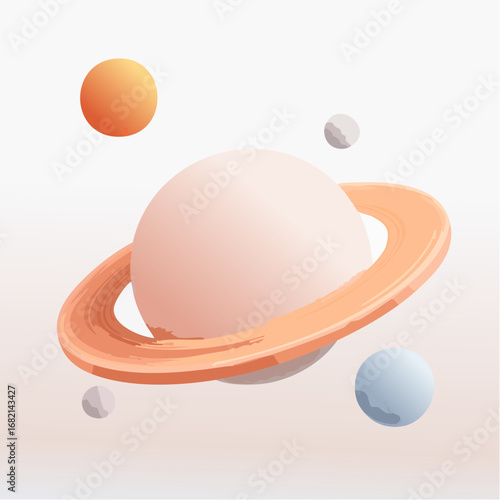 Minimalist Planetary System A Pastel-Colored Space Scene with Saturn and Floating Orbs