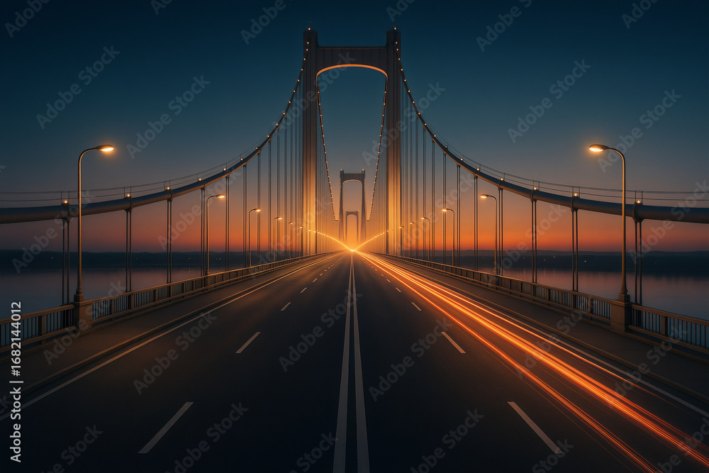 Fototapeta premium Sunset Bridge in Red Glow