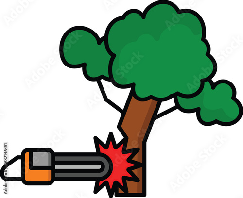 Cutting down trees lineal color icon