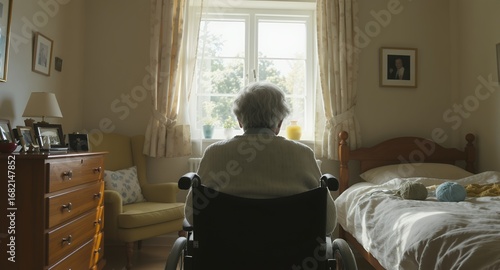 Wallpaper Mural Senior in wheelchair looking out window, bedroom interior, sunlight, elderly care, retirement, peaceful, calm, contemplative Torontodigital.ca
