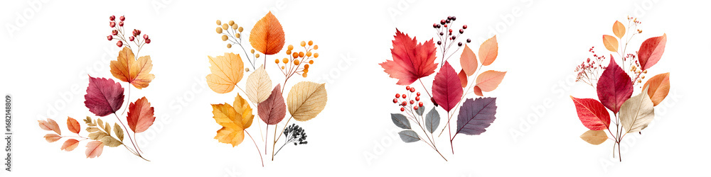 Naklejka premium Autumn Leaves Bouquet Collection: Fall Foliage Watercolor Illustration