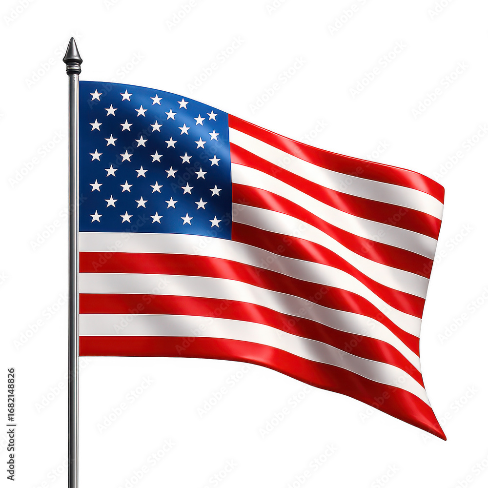 Fototapeta premium Large American flag with stars and stripes. 3d isolated illustration on transparent background