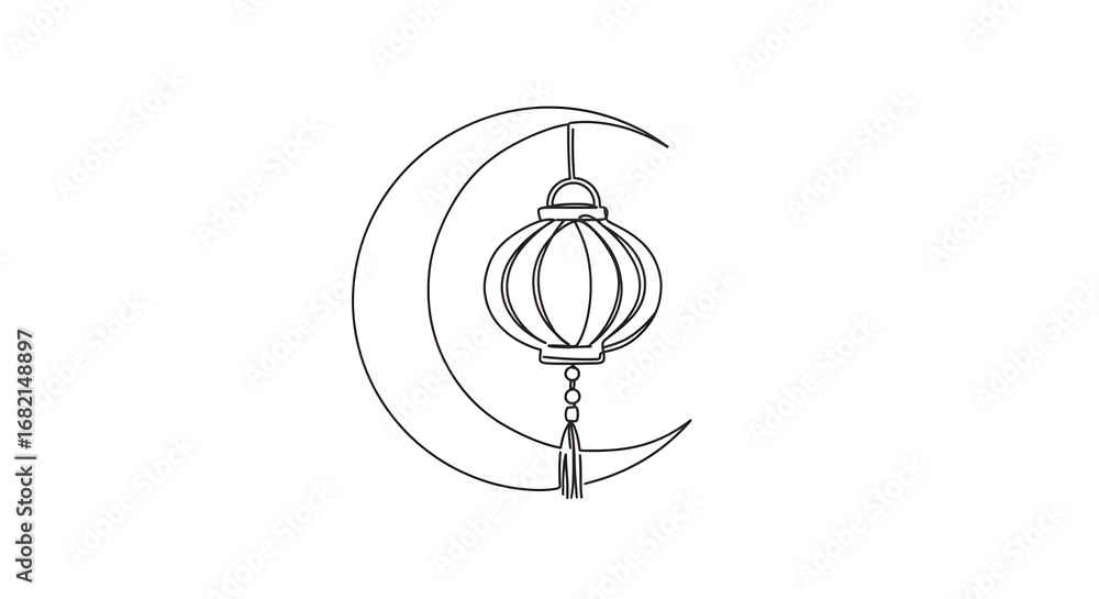 Lantern hanging on crescent moon illustration for Mid-Autumn Festival  