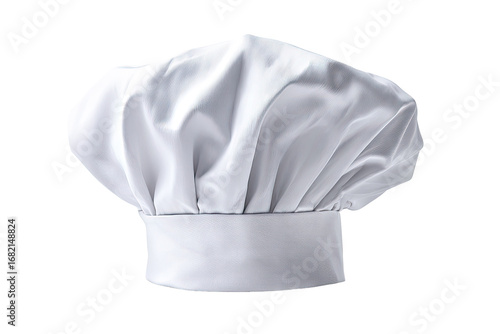 White chef's hat, full view, isolated on black
