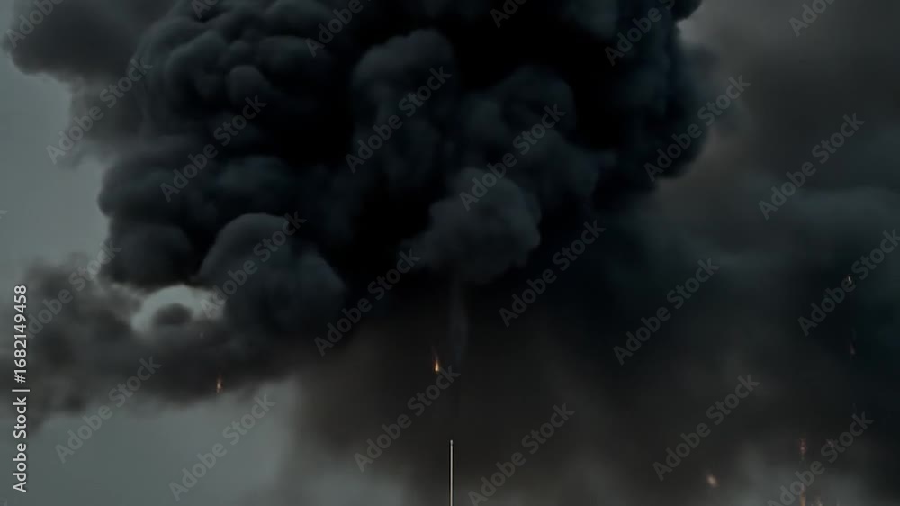 A dramatic explosion fills the frame with orange flames and dark smoke.