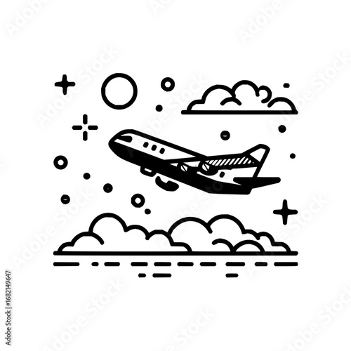 Airplane flight travel illustration for aviation tourism and transportation design concept vector art