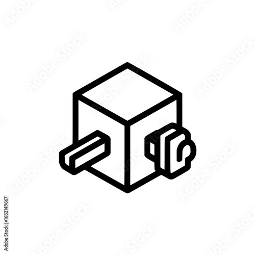 Isometric cube box with key and lock outline vector icon for security and storage solutions design asset use