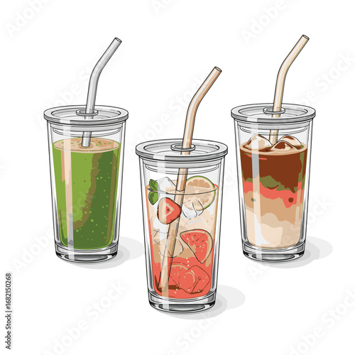 Modern Glass Tumbler Cups with Lids and Straws