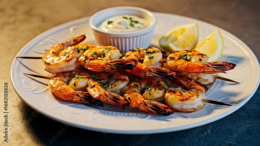 Grilled Shrimp Skewers with Lemon and Dip Grilled Shrimp Skewers with Lemon and Dip