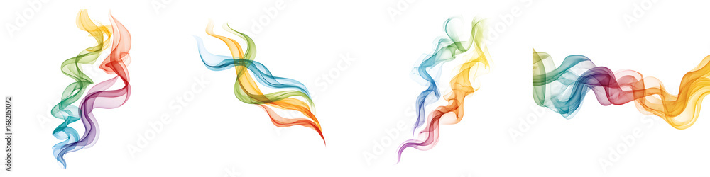 Obraz premium Abstract Colorful Smoke Swirls on White Background - Set of Four